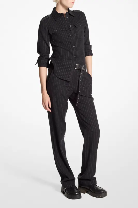 Michael Kors Wool Fitted Army Shirt Charcoalhthr Maat: S | Longsleeves Outlet | Dames | Zwart
