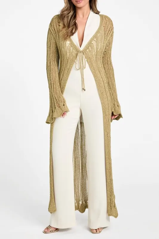 GUESS Lucky Ls Long Cardi Antique Gold Multi Maat: L | Lichte Jassen Outlet | Dames | Goud