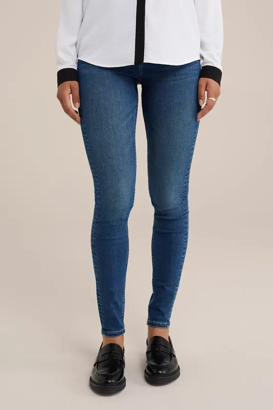 We Fashion 5-pocket Mid Waist Dark Blue Maat: W27L30 | Skinny Jeans Outlet | Dames | Blauw