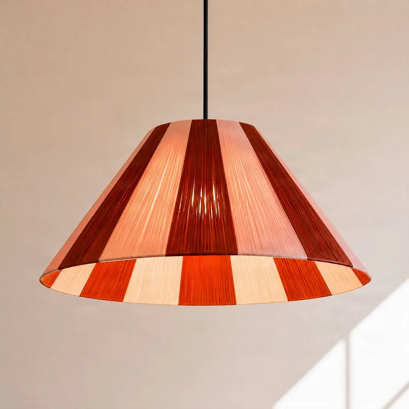 Żyrandol Lindby Suly, czerwono-różowa, bawełna, Ø 45 cm