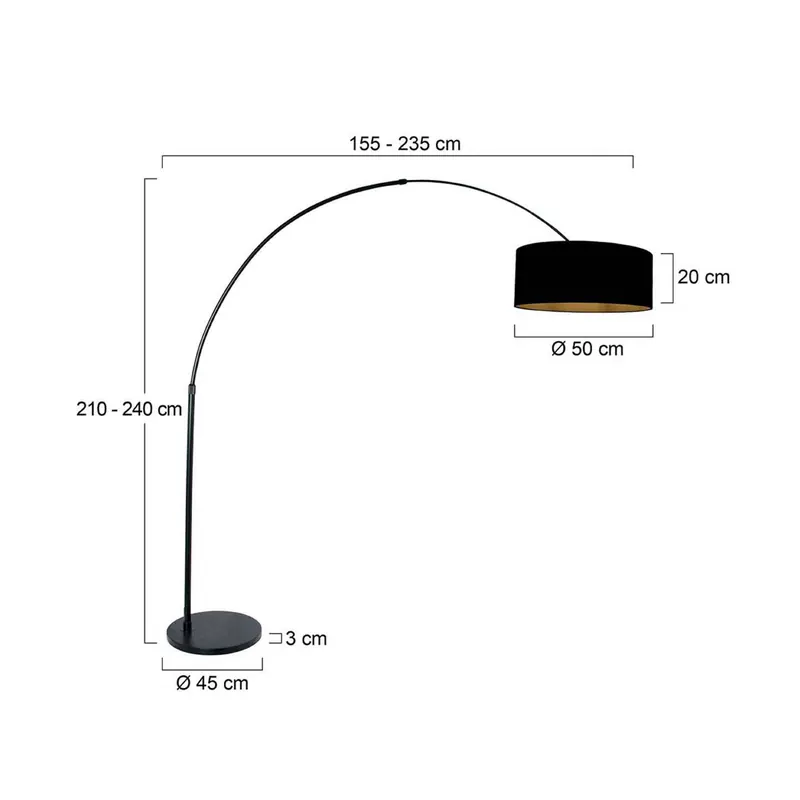 Lampa podłogowa łukowa Sparkled Light czarna/czarno-złota, 240 cm