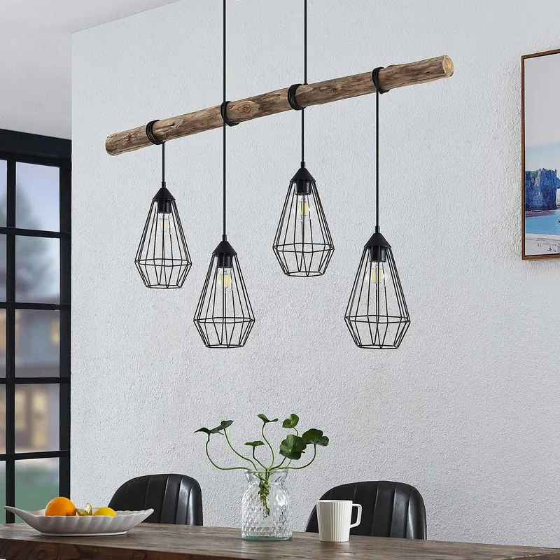 Lampa wisząca Lindby Eldarion, 116 cm, 4-punktowa, drewno, E27