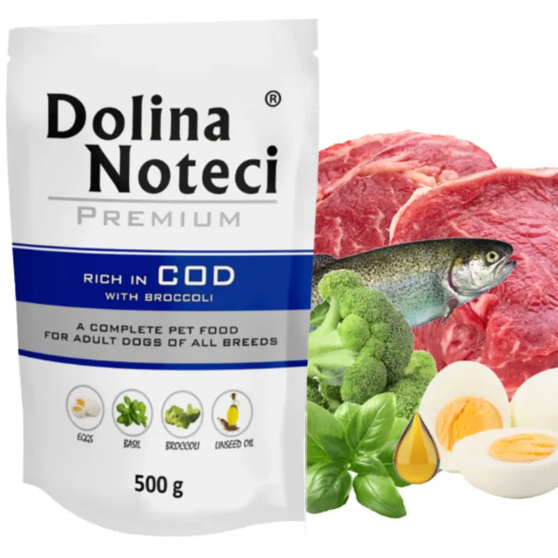 Karma Mokra Dla Psa Dolina Noteci Premium dorsz z brokułami saszetka 500 g