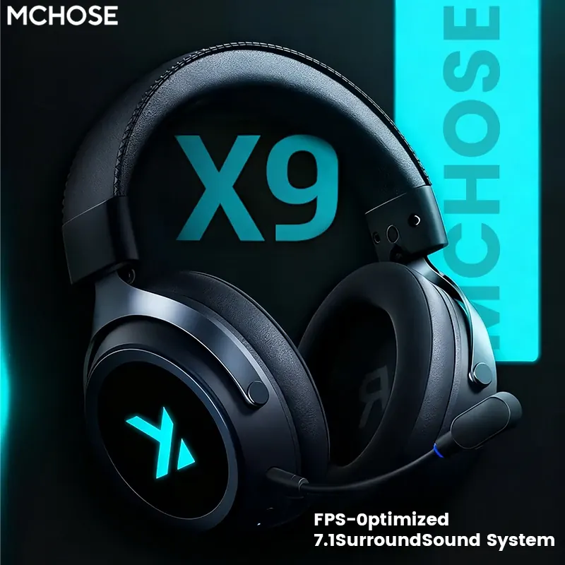 MCHOSE X9 Bezprzewodowy Zestaw Słuchawkowy Gamingowy 7.1 Bluetooth 2.4G Trzy Tryby 53mm Membrana Polimerowa z Folii Aluminiowej Zestaw Słuchawkowy eSports na Prezent