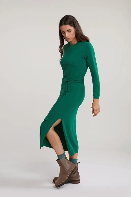 River Woods Green Long Belted Dress Maat: XL | Midi Jurken Outlet | Dames | Groen
