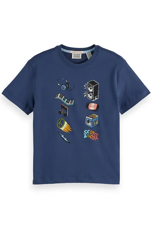 Scotch & Soda Boys Graphic T-shirt Dark Obsidian Maat: S | T-Shirts Outlet | kids | Blauw