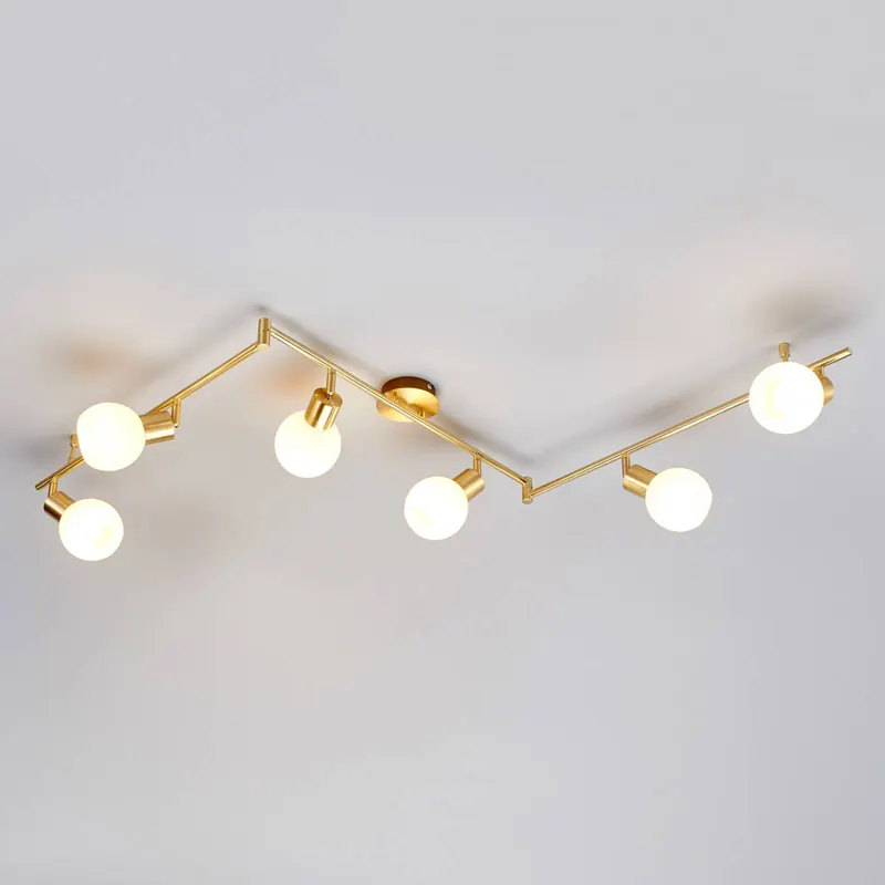 Lampa sufitowa Lindby Elaina, 180 cm, 6-punktowa, mosiądz, szkło, E14