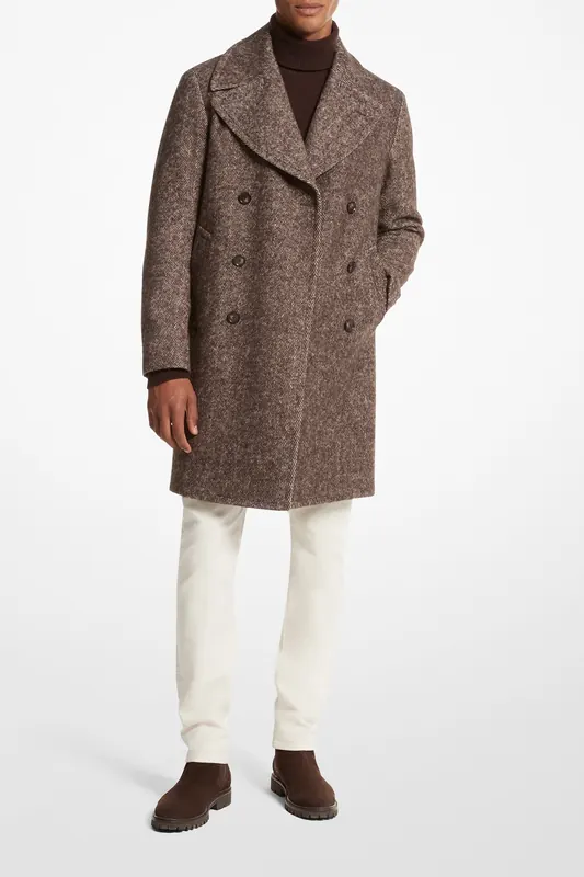 Michael Kors Double Breasted Peacoat Coat In  Chocolate Maat: XL | Double-Breasted Mantels Outlet | Heren | Bruin