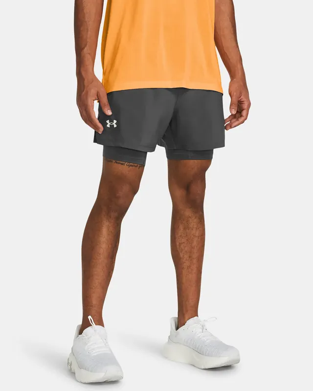 UNDER ARMOUR spodenki męskie do biegania LAUNCH 5&amp;#039;&amp;#039; 2-IN-1 SHORTS szary (XXL)
