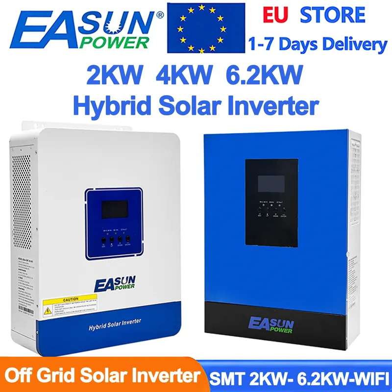 EASUN POWER 6.2KW 4KW 2KW Hybrydowy Inwerter Solarny 48V 24V 12V 220VAC Wbudowany Kontroler Solarny MPPT 120A Czysta Sinusoida Inwerter Off Grid z WIFI Dostępny w UE