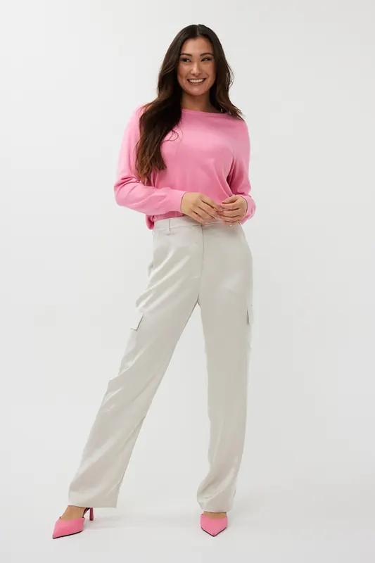 EsQualo Trousers Cargo Satin Light Stone Maat: 38 | Pantalons Outlet | Dames | Wit