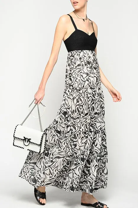 PINKO Crudelia Abito Mussola St. Gia Ivory/black Maat: 38 | Maxi Jurken Outlet | Dames | Wit