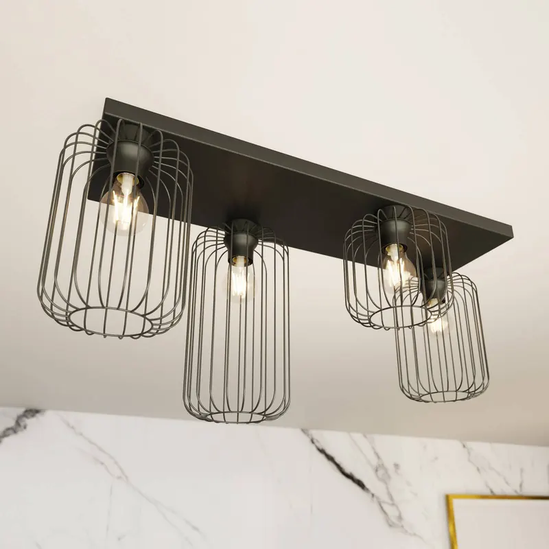 Lampa sufitowa Barn, 4-punktowa, 83 cm, czarna, metal, E27