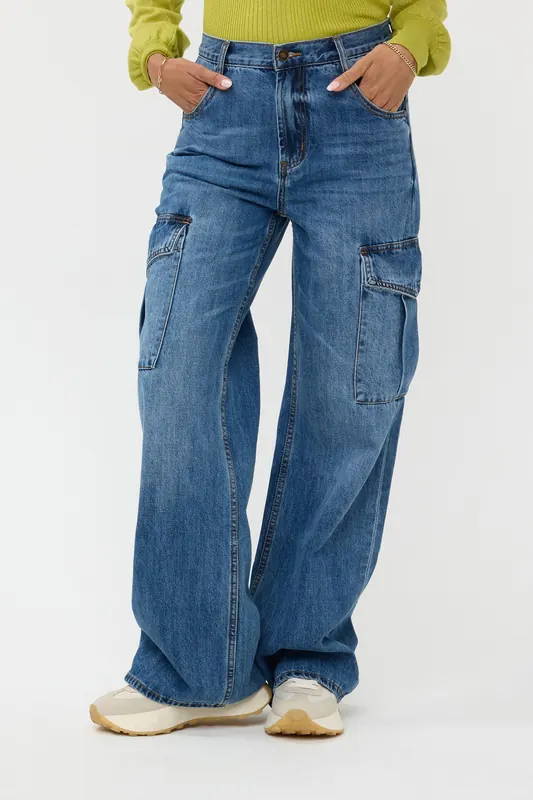 EsQualo Trousers Jeans Cargo Wide Leg Jeans Blue Maat: 42 | Jeans Outlet | Dames | Blauw