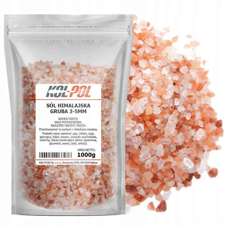 Sól Himalajska Gruba 1kg Różowa naturalna do kuchni Kol-Pol
