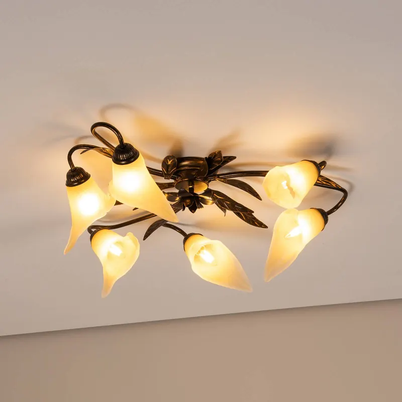 Lampa sufitowa Alga, 6-punktowa, żelazo, szkło, Florentyna