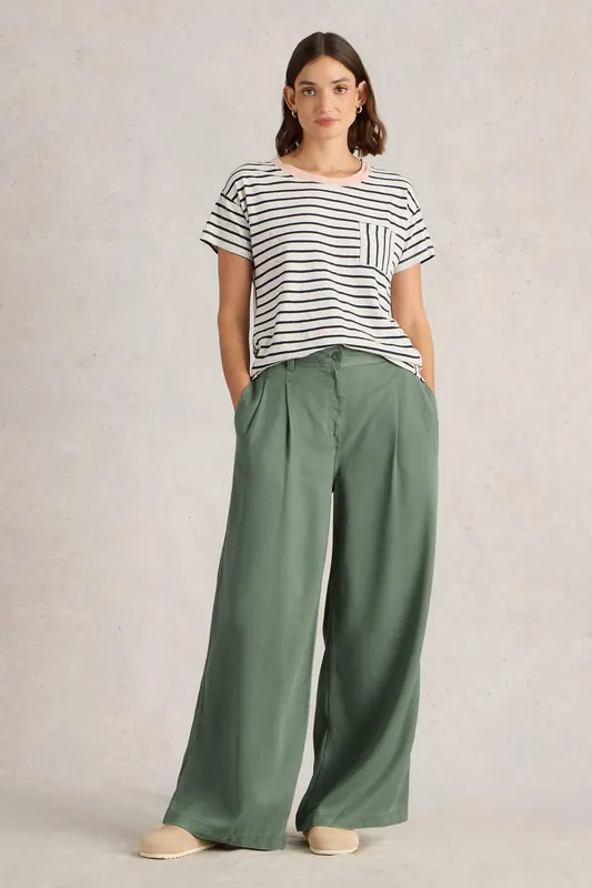 White Stuff Sasha Wide Leg Trouser Dusty Green Maat: 14 REGULAR | Wijde Broeken Outlet | Dames | Groen