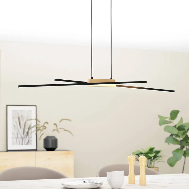 Lampa wisząca LED Panagria, czarna z drewnianymi detalami