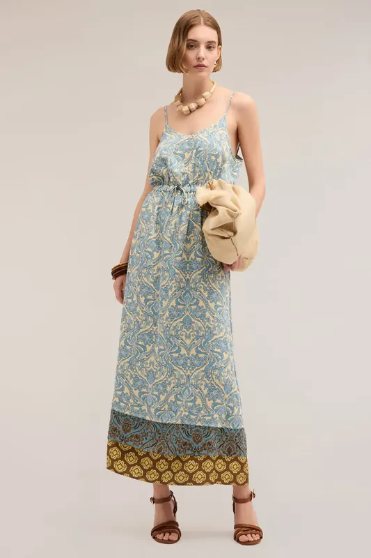 Motivi Printed Satin Summer Dress Light Blue Maat: 36 | Maxi Jurken Outlet | Dames | Blauw