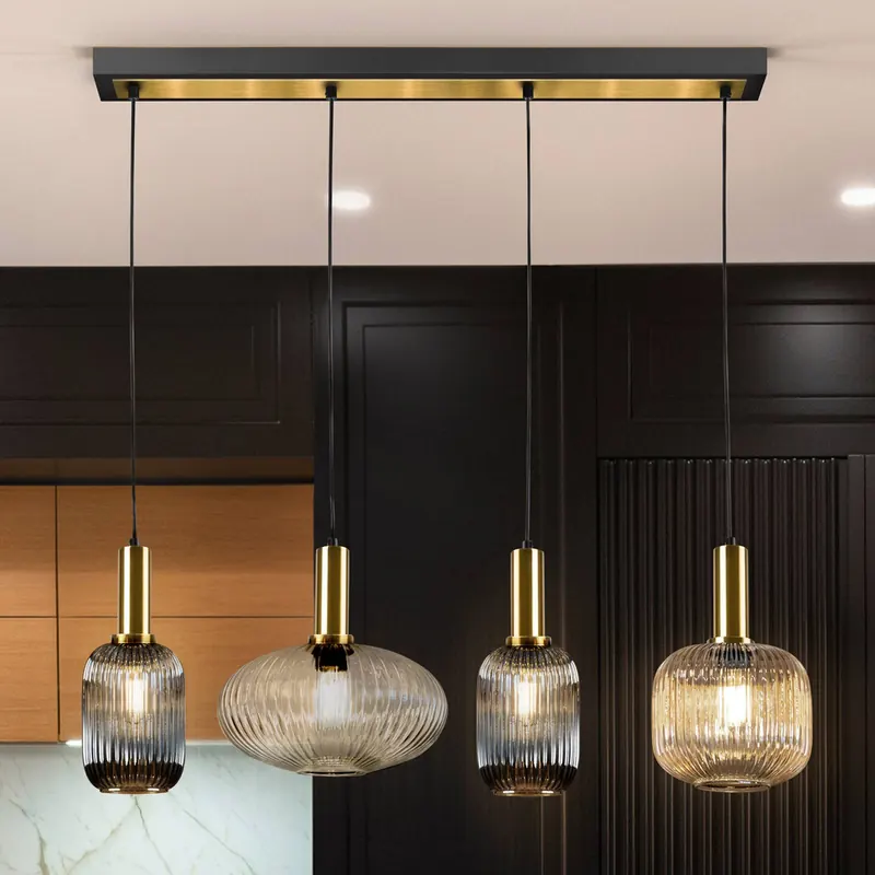 Lampa wisząca Norma, 98 cm, 4-punktowa, czarny/mosiądz, szkło