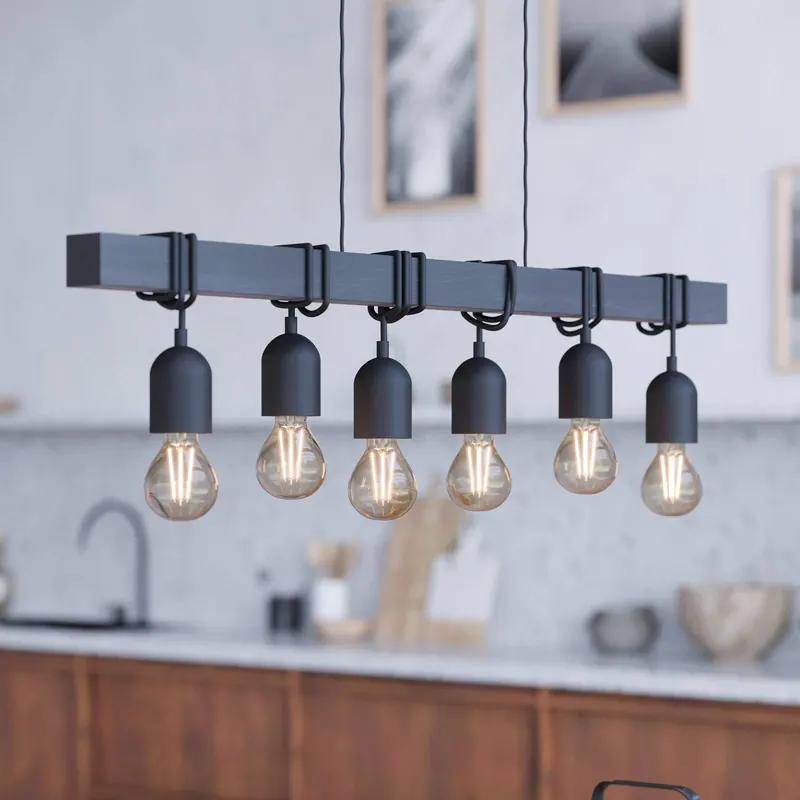 Lampa wisząca Townshend, długość 100 cm czarna, 6-punktowa.