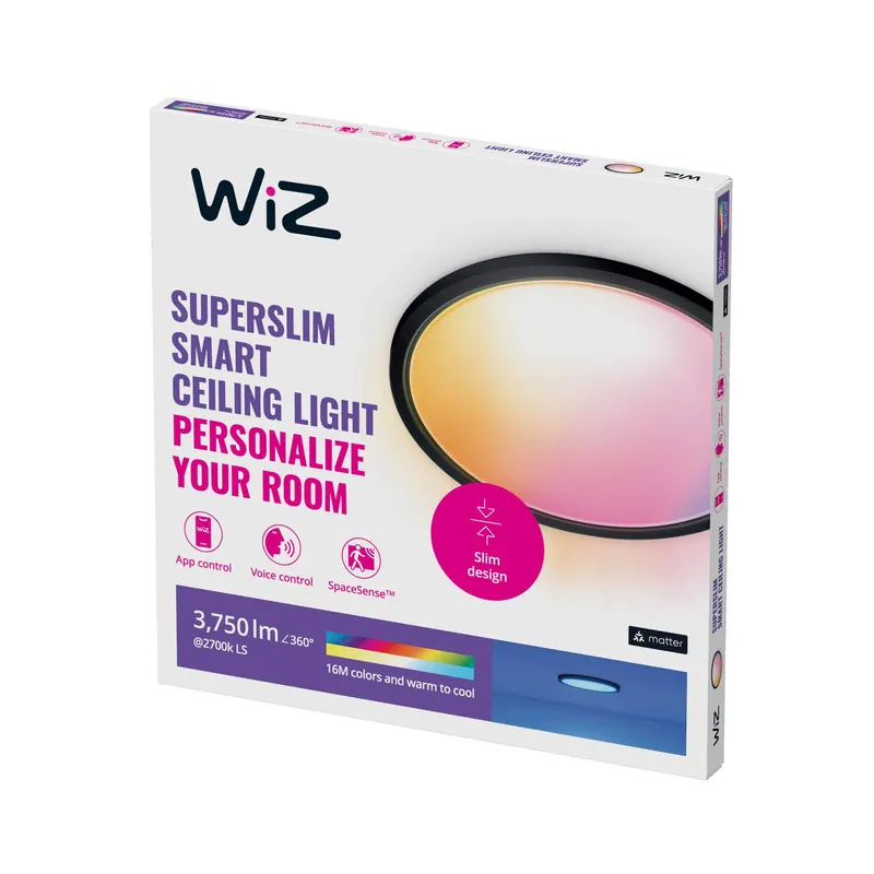 WiZ SuperSlim lampa sufitowa LED RGBW Ø54cm czarny