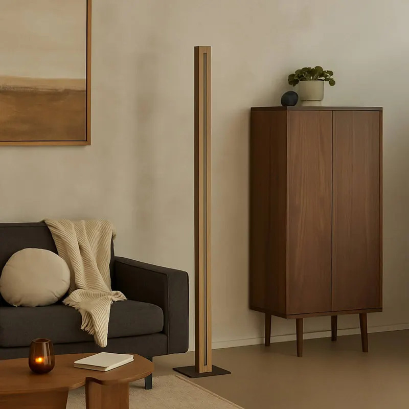 Lampa stojąca LED Chile S, dąb/granit, wysokość 152 cm, z funkcją ściemnianej