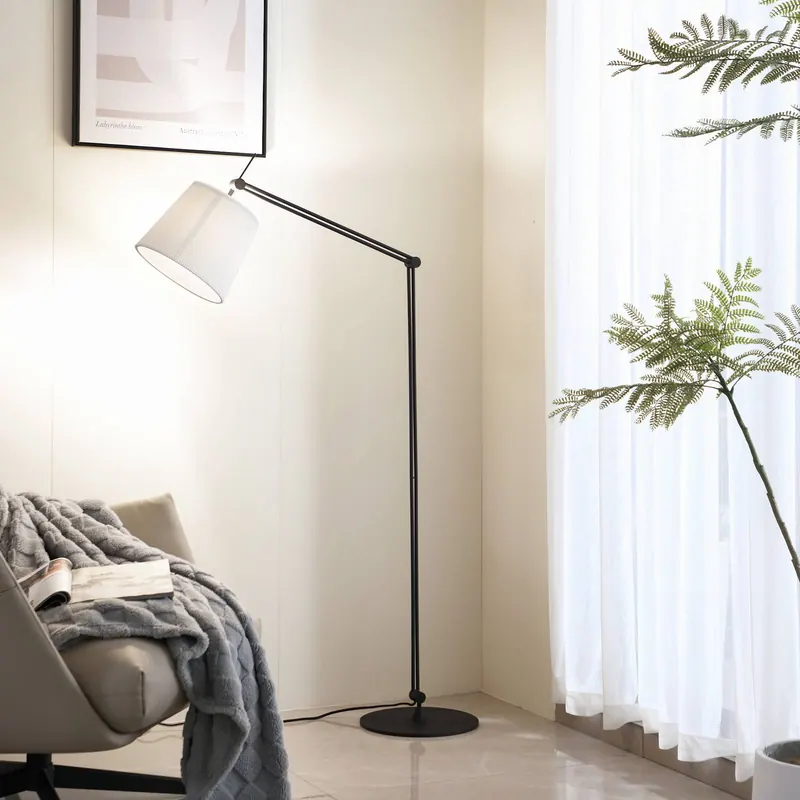 Lampa stojąca Lucande Caelia, czarna, tekstylna, regulowana