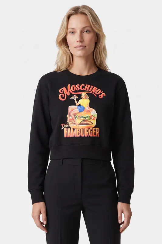 Moschino 's Hamburger Organic Cotton Sweatshirt Black Maat: 38 | Sweaters Outlet | Dames | Zwart