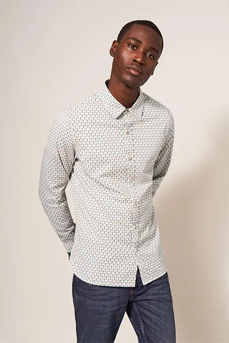 White Stuff Scandi Geo Printed Shirt Natural Maat: S | Casual Overhemden Outlet | Heren | Wit