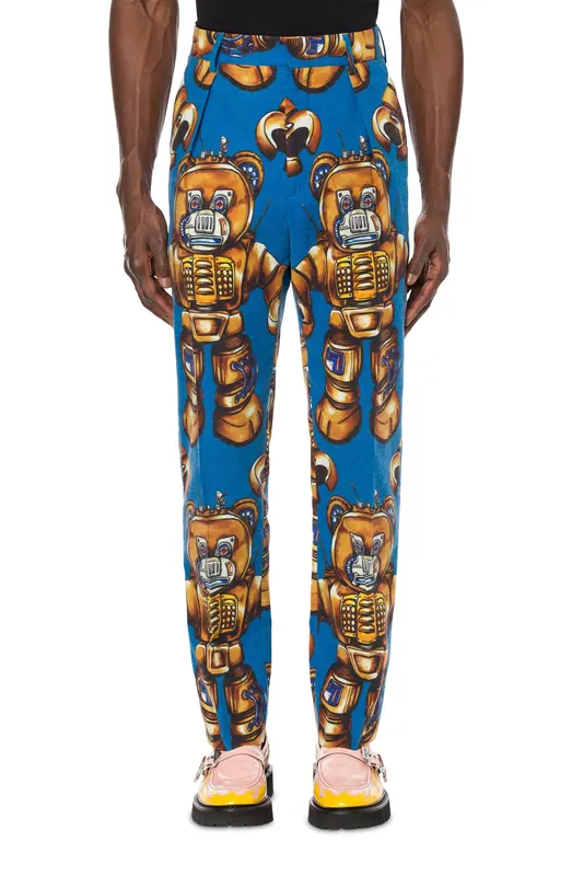 Moschino Robot Bear Flannel Trousers Blue Maat: 48 | Tailored Broeken Outlet | Heren | Blauw