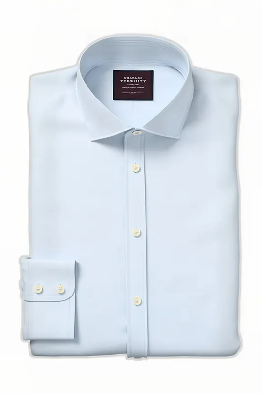 Charles Tyrwhitt Cf Sky Semi-cutaway Collar Luxury Twill Shirt Blue Maat: 16"-36"-DOUB | Zakelijke Overhemden Outlet | Heren | Blauw