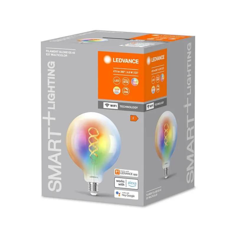 LEDVANCE SMART+ WiFi E27 4,8W przezroczysta G125 RGB CCT