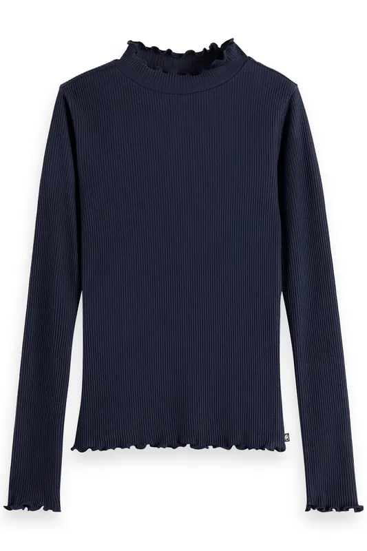 Scotch & Soda Girl Core Mock Neck Ribbed Slim-fit Ls T-shirt Sky Captain Maat: 16 | T-Shirts Outlet | Unisex | Blauw