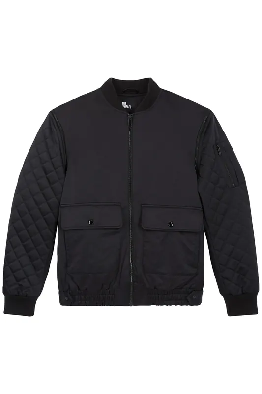 The Kooples Bomber Bi-material Satin Black Maat: S | Bomberjacks Outlet | Heren | Zwart