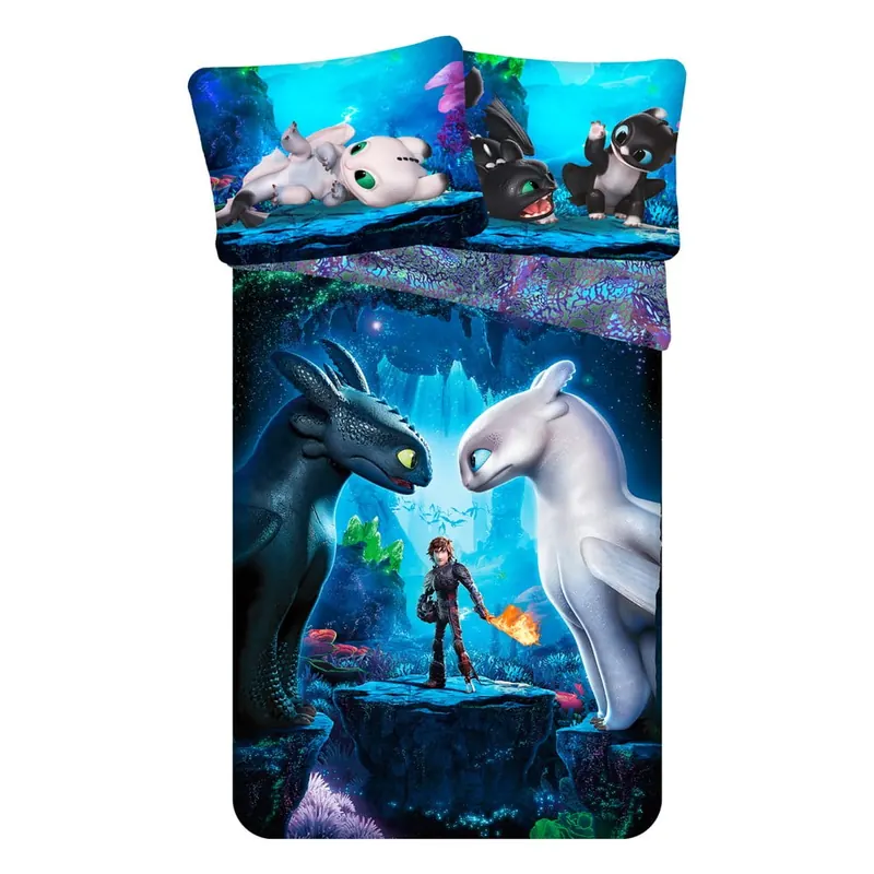Niebieska bawełniana pościel dziecięca jednoosobowa 140x200 cm How To Train Your Dragon – Jerry Fabrics