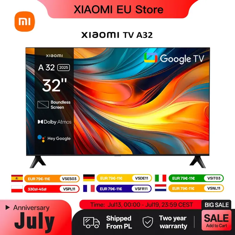 Xiaomi TV A 32, kompaktowy rozmiar z kolorowym ekranem, dynamiczny dźwięk z Dolby Audio ™ DTS-X i DTS Virtual:X, najwyższej klasy metalowe wykończenie