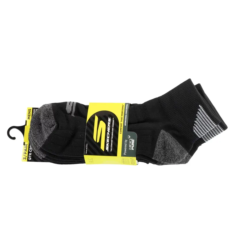Skechers 3pk Mens 1/2 Terry Qtr Crew Socks S114662-HBLK, Męskie, Czarne, skarpetki, nylon, rozmiar: 41-46