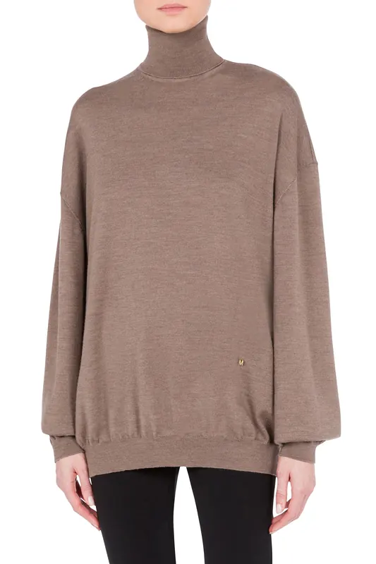 Moschino Golden M Wool Turtleneck Sweater Beige Maat: 42 | Sweaters Outlet | Dames | Beige