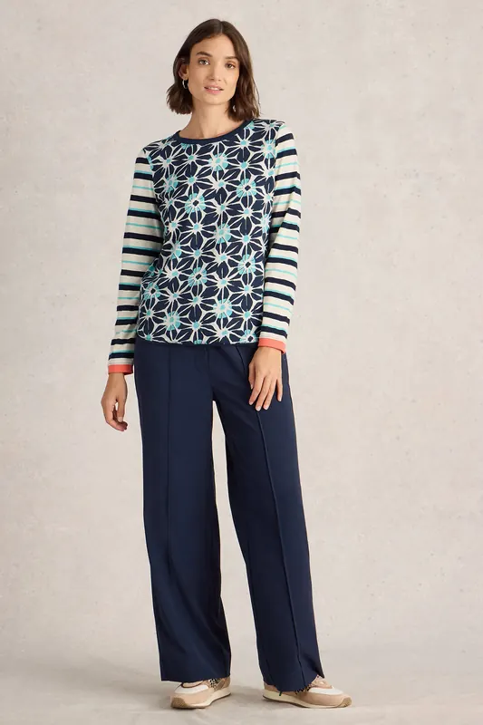 White Stuff Clara Ls Tee Ivory Multi Maat: 8 | Longsleeves Outlet | Dames | Blauw