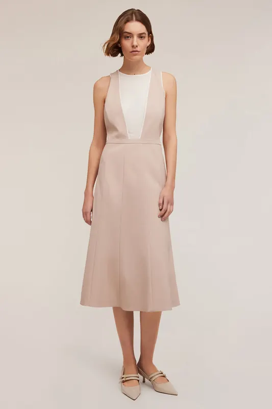 Motivi Flare Dress With Insert Beige Maat: 32 | Midi Jurken Outlet | Dames | Beige