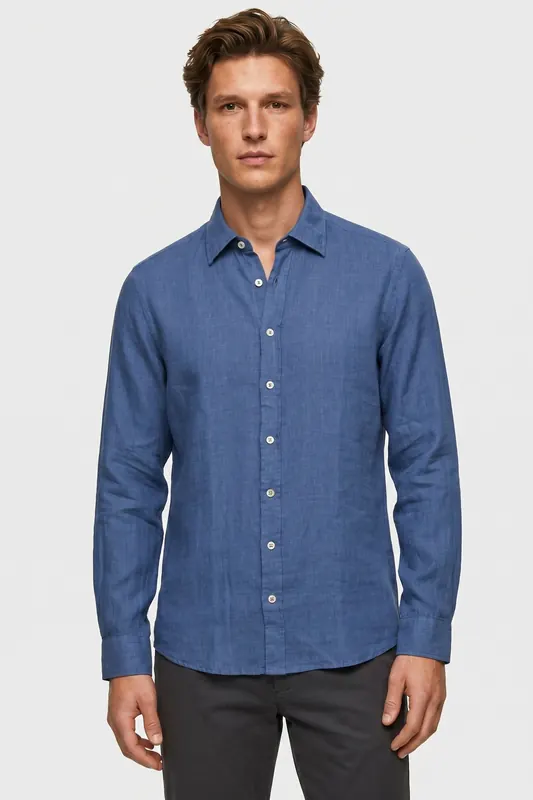 Brooks Brothers Classic Collar Shirt Linen Blue Maat: XXL | Casual Overhemden Outlet | Heren | Blauw