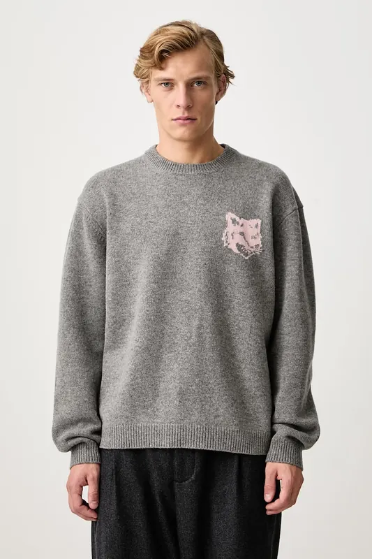 Maison Kitsuné  Fox Head Intarsia Merino sweter wełniany męski