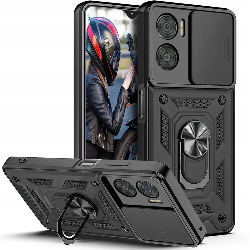 Etui do Motorola Moto E22 E22i Pancerne Slide Ring Case Szkło 9H