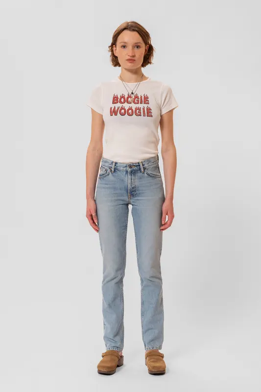 Nudie Jeans Shady Sadie Slow Days Stonewash Maat: W26L34 | Straight Jeans Outlet | Dames | Blauw
