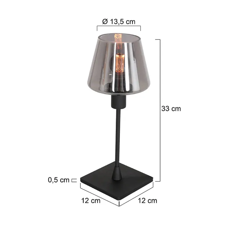 Lampa stołowa Ancilla, czarna/przydymiona, 33 cm, metal, szkło, E14