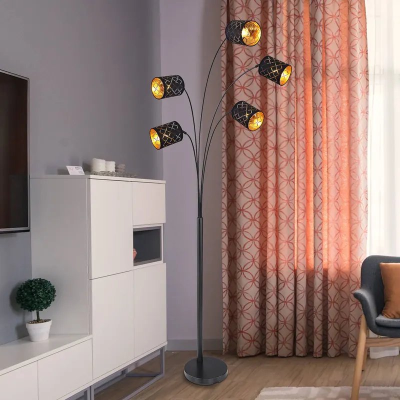 Lampa podłogowa Clarke, czarna/złota, 5-punktowa