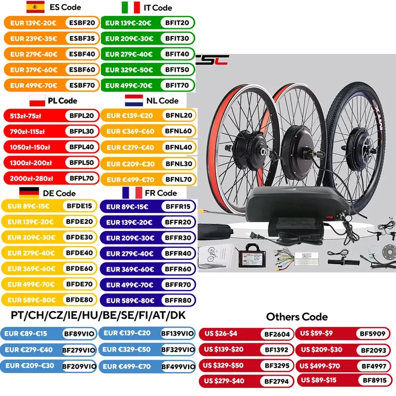 Zestaw do konwersji roweru elektrycznego CSC 48V 1000W 1500W CSC Mtx Obręcz 20-29 cali 700C Silnik w piaście koła 36V 250W 350W Zestaw do konwersji e-bike