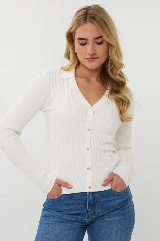 EsQualo Sweater Button Up Off White Maat: S | Sweaters Outlet | Dames | Wit
