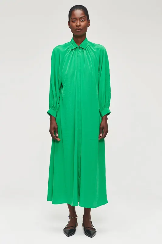 ZENGGI Technosilk Gathered Dress Vivid Green Maat: XS | Blousejurken Outlet | Dames | Groen